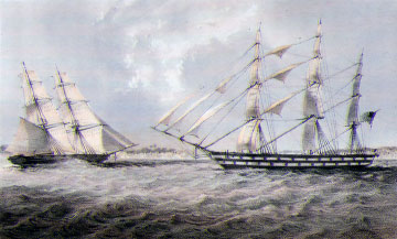 American naval ship encountering American slaveship, June 6, 1850