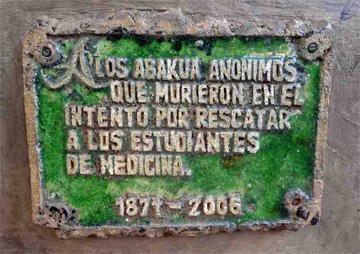 Plaque commemorating the five young abakuá who were killed in 1871, Havana, Cuba