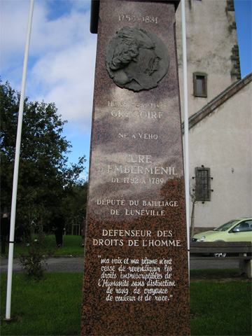 Monument in tribute to Gregory at Embermenil