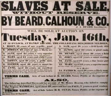 Poster advertising a slave auction